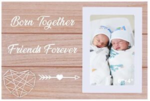 twin baby picture frame gift for new mom dad couple - photo frame gift for dad mom of twins - born together friends forever - twins baby gift for mother father