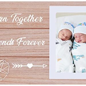 Twin Baby Picture Frame Gift for New Mom Dad Couple - Photo Frame Gift for Dad Mom Of Twins - Born Together Friends Forever - Twins Baby Gift for Mother Father