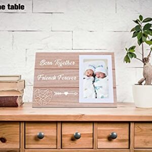 Twin Baby Picture Frame Gift for New Mom Dad Couple - Photo Frame Gift for Dad Mom Of Twins - Born Together Friends Forever - Twins Baby Gift for Mother Father