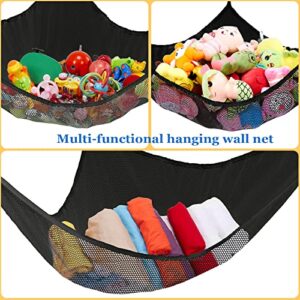 KanYool Stuffed Animal Net, Jumbo Stuffed Animal Toy Hammock Hanging Stuff Animals Organizer Storage Net Boho Large Corner Plush Toys Net Holder for Nursery Play Room Bedroom Kid Room 2 Pack Black