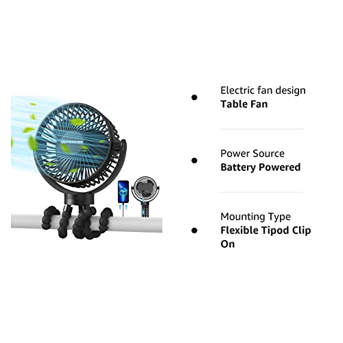 Portable Fan, Stroller Fan 60Hrs 12000mAh Battery Operated Fans USB Rechargeable Small Fan for Bedroom, Desk, Personal Handheld, Clip on Fans for Baby Stroller, Travel, Car Seat, Peloton, Bed, Camping