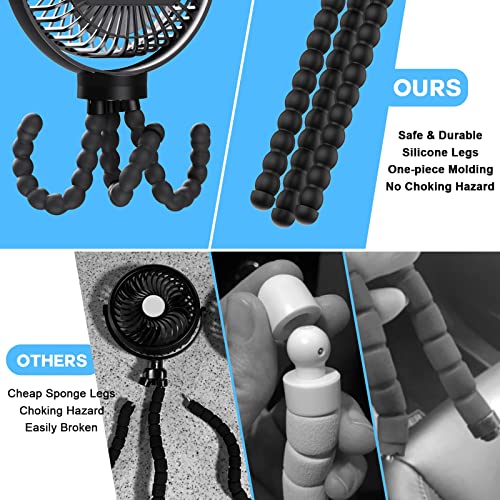 Portable Fan, Stroller Fan 60Hrs 12000mAh Battery Operated Fans USB Rechargeable Small Fan for Bedroom, Desk, Personal Handheld, Clip on Fans for Baby Stroller, Travel, Car Seat, Peloton, Bed, Camping