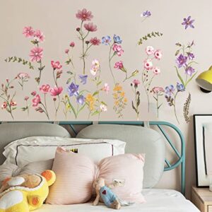 flowers wall decals for girls bedroom - children diy wall art stickers for classroom, nursery, playroom - colorful floral peel and stick decor