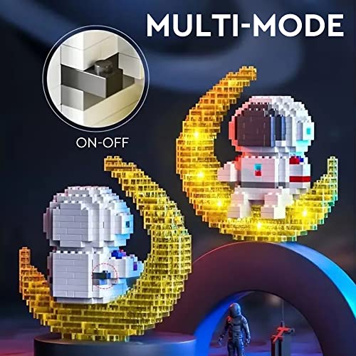 Astronaut Mini Building Sets for Adults, Micro Blocks Cool Small Toys with Led Lighting Kit, Easter Day Coolest Gifts for Teen 12+ Boys Girls to Build - Compatible with Nano(388 PCS)