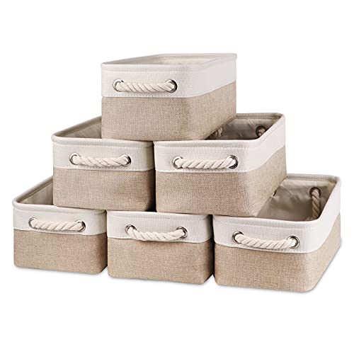 Bidtakay Small Baskets Fabric Storage [6 Pack] Beige Storage Bins 11.8 X 7.8 X 5 Inches Empty Gift Basket Decorative Storage Baskets for Shelves, Baby Clothes Storage, Bathroom(White&Beige)