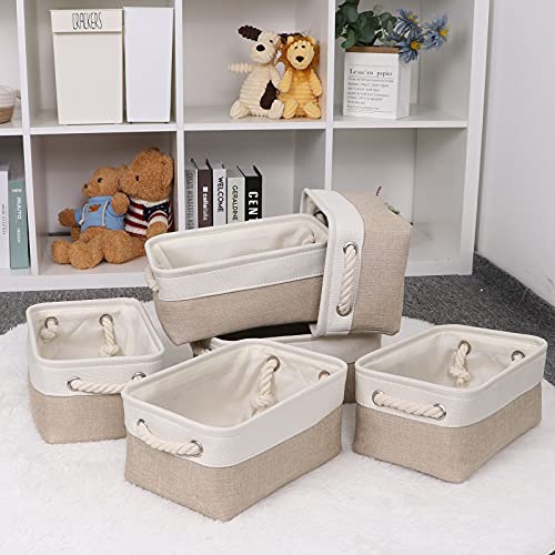 Bidtakay Small Baskets Fabric Storage [6 Pack] Beige Storage Bins 11.8 X 7.8 X 5 Inches Empty Gift Basket Decorative Storage Baskets for Shelves, Baby Clothes Storage, Bathroom(White&Beige)