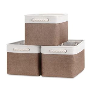 bidtakay baskets fabric storage bins for shelves [3-pack] decorative storage baskets for organizing 15 x 11 x 9.5 inches nursery closet bathroom foldable toy storage closet organizer brown