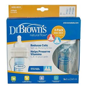 dr browns natural 3 pack wide neck 8oz 3x level 1 nipples - bonus includes 2x level 2 nipples