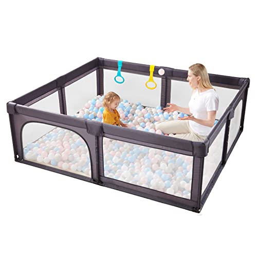 Doradotey Baby Playpen, Extra Large Baby Playard, Playpen for Babies with Gate, Indoor & Outdoor Playard for Kids Activity Center, Sturdy Play Yard with Breathable Mesh(Deep Grey)