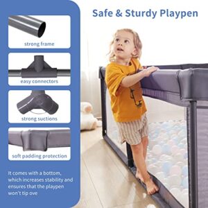 Doradotey Baby Playpen, Extra Large Baby Playard, Playpen for Babies with Gate, Indoor & Outdoor Playard for Kids Activity Center, Sturdy Play Yard with Breathable Mesh(Deep Grey)