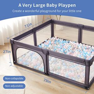 Doradotey Baby Playpen, Extra Large Baby Playard, Playpen for Babies with Gate, Indoor & Outdoor Playard for Kids Activity Center, Sturdy Play Yard with Breathable Mesh(Deep Grey)