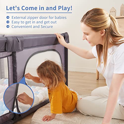 Doradotey Baby Playpen, Extra Large Baby Playard, Playpen for Babies with Gate, Indoor & Outdoor Playard for Kids Activity Center, Sturdy Play Yard with Breathable Mesh(Deep Grey)