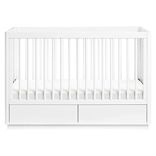 babyletto Bento 3-in-1 Convertible Storage Crib with Toddler Bed Conversion Kit in White, Undercrib Storage Drawers, Greenguard Gold Certified