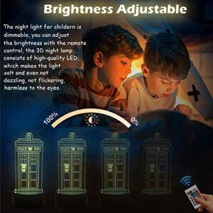 3D LED Night Light Police Box Tardis Touch Remote Control with 16 Color Gradient and Flash Creative Call Box Desk Lamp Home Bedroom Deco Sleep Boy Birthday Gift Best Toy