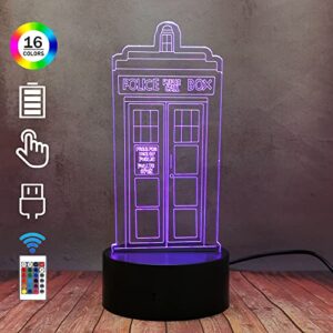 3D LED Night Light Police Box Tardis Touch Remote Control with 16 Color Gradient and Flash Creative Call Box Desk Lamp Home Bedroom Deco Sleep Boy Birthday Gift Best Toy