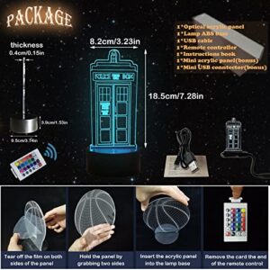 3D LED Night Light Police Box Tardis Touch Remote Control with 16 Color Gradient and Flash Creative Call Box Desk Lamp Home Bedroom Deco Sleep Boy Birthday Gift Best Toy