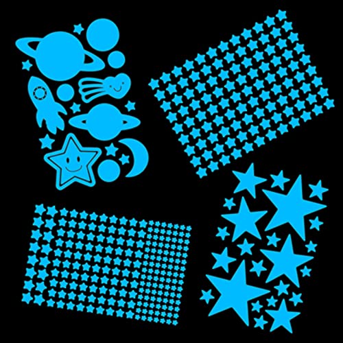 Glow in The Dark Stars for Ceiling,359Pcs 3D Glowing Star Removable Self-Adhesive Wall Decals,Moon, Rocket and Planets Wall Stickers for Girls Boys Kids DIY Bedding Room Bedroom Décor (Blue)