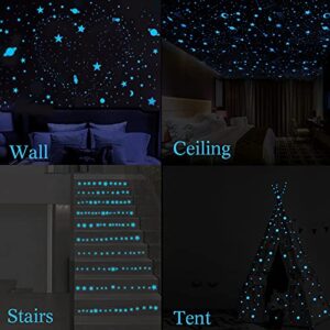 Glow in The Dark Stars for Ceiling,359Pcs 3D Glowing Star Removable Self-Adhesive Wall Decals,Moon, Rocket and Planets Wall Stickers for Girls Boys Kids DIY Bedding Room Bedroom Décor (Blue)