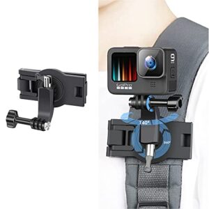 professional gopro mount for backpack strap,adjustable camera shoulder mount compatible with gopro hero 9 8 7 6 5 4 black, session, insta 360 one r, dji osmo action and most action camera