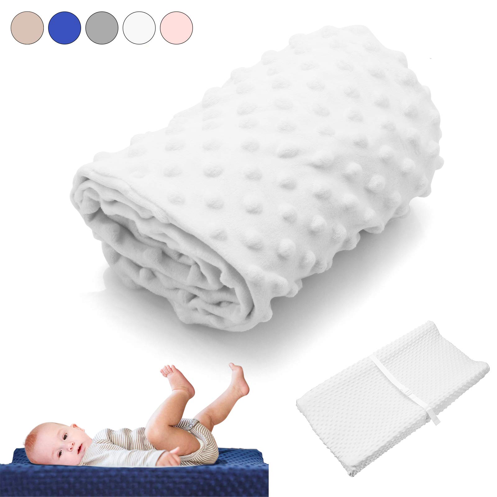 2 Pack Changing Pad Covers - Ultra Soft Minky Dots Plush Changing Table Covers Breathable Changing Table Sheets Wipeable Changing Pad Covers Suit for Baby Girl and Baby Boy (White+Blue)