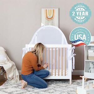 Pro Baby Safety Premium Pack n Play Tent, Mini Crib Tent to Keep Baby from Climbing Out, Auto Pop Up Pack and Play Tent with Auto-Lock Zippers, Thick Velvety Breathable Mesh (Gray Chevron)