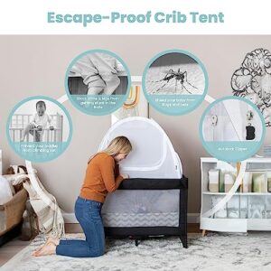 Pro Baby Safety Premium Pack n Play Tent, Mini Crib Tent to Keep Baby from Climbing Out, Auto Pop Up Pack and Play Tent with Auto-Lock Zippers, Thick Velvety Breathable Mesh (Gray Chevron)