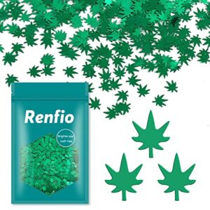 renfio 1.75 oz 50g weed leaf confetti glitter leaves flakes shape shiny sequin glitters resin sparkle chunky sequins for diy mold art nail artwork holiday decoration - grass green