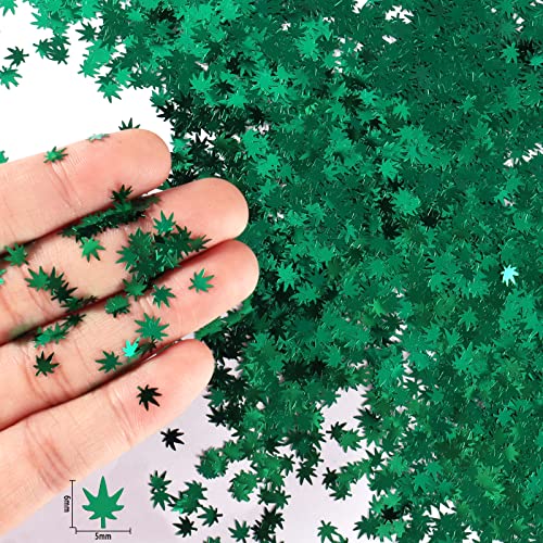 Renfio 1.75 Oz 50g Weed Leaf Confetti Glitter Leaves Flakes Shape Shiny Sequin Glitters Resin Sparkle Chunky Sequins for DIY Mold Art Nail Artwork Holiday Decoration - Grass Green