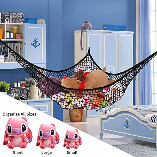 Stuffed Animal Hammock, Toy Hammock Storage Net, LXUNYI Mesh Toy Net Holder Jumbo Wall Corner Giant Baby Kids Children Stuff animals Hammocks Net Organizer for Bedroom (Black, 84 inch)