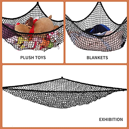 Stuffed Animal Hammock, Toy Hammock Storage Net, LXUNYI Mesh Toy Net Holder Jumbo Wall Corner Giant Baby Kids Children Stuff animals Hammocks Net Organizer for Bedroom (Black, 84 inch)