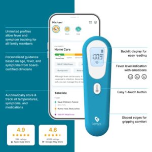 Kinsa QuickScan Smart Thermometer - No-Touch, Contactless Digital Forehead Thermometer for Babies, Kids, Adults - Works with a Smartphone App to Track Family Health & Offer Symptom Advice