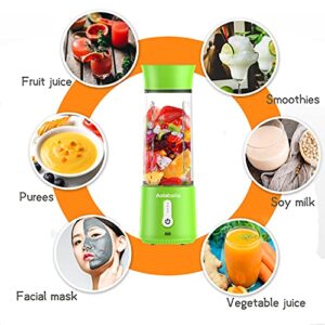 Portable Blender, Personal Size Eletric USB Juicer Cup, Fruit, Smoothie, Baby Food Mixing Machine with Updated 6 Blades,Magnetic Secure Switch for Superb Mixing 500ml (Green)