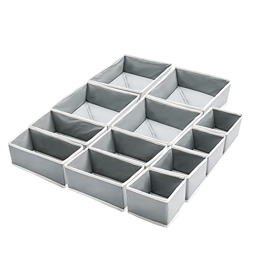 Patioer 12 Pack Underwear Drawer Organizer Dividers Foldable Drawer Organizer For Clothes Cloth Storage Box Closet Dresser Organizer Cube Fabric Containers Basket Bins for Underwear Bras Socks, Gray