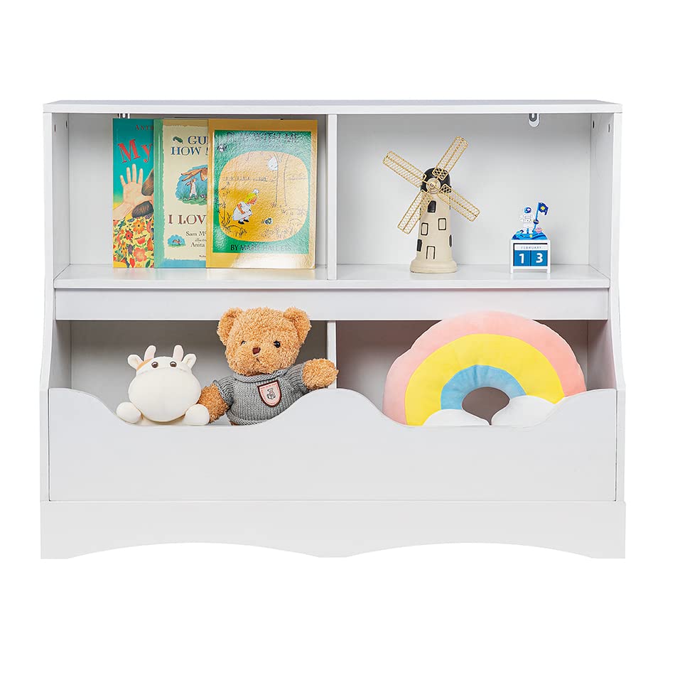 Naomi Home Nancy Stylish Storage Delights Toys Find Their Home Kids Storage with Bookshelves, Multifunctional Toy Organizer Kids' bookcases, Cabinets & Shelves for Playroom, Nursery, White