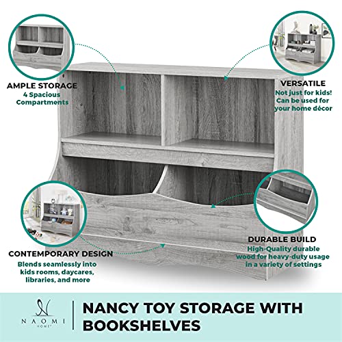 Naomi Home Nancy Stylish Storage Delights Toys Find Their Home Kids Storage with Bookshelves, Multifunctional Toy Organizer Kids' bookcases, Cabinets & Shelves for Playroom, Nursery, White