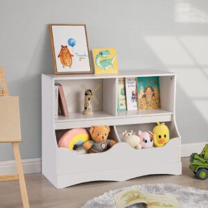 Naomi Home Nancy Stylish Storage Delights Toys Find Their Home Kids Storage with Bookshelves, Multifunctional Toy Organizer Kids' bookcases, Cabinets & Shelves for Playroom, Nursery, White