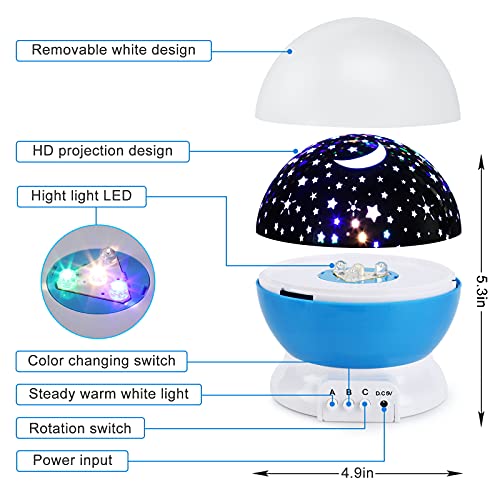 Votozi Night Light for Kids, Kids Night Light, Star Night Light, Moon and Star Projector 360 Degree Rotation - 4 LED Bulbs 9 Light Color Changing with USB Cable, Unique Gift for Men Women Children