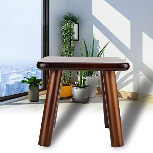 Wooden Stool, Natural Pine Wood Safety Stable Toddler Stool Chair Strong Load‑Bearing Rounded Corners Smooth Child Step Stool for Living Room Bathroom Bedroom Garden Balcony(Square Nut‑Brown)