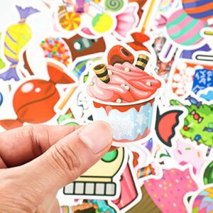 100 Pieces Cute Sweet Treats Candy Stickers, Waterproof Vinyl Decal Dessert Stickers Ice Cream Cupcake Stickers for Laptop, Water Bottle, Skateboard, Teachers Reward Stickers for Kids Students