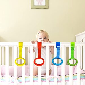 codree 8PCS 4 Colors Baby Playpen Pull up Rings-Baby Crib Pull up Rings-Baby Walking Exercises Assistant Rings-Baby Bed Stand Up Rings Baby Cot Hanging Rings for Infant Baby Toddler