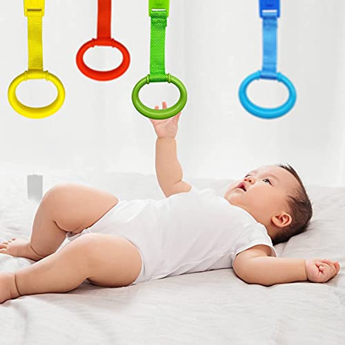 codree 8PCS 4 Colors Baby Playpen Pull up Rings-Baby Crib Pull up Rings-Baby Walking Exercises Assistant Rings-Baby Bed Stand Up Rings Baby Cot Hanging Rings for Infant Baby Toddler