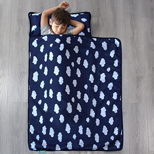 Nap Mats for Preschool Daycare Quilted Portable & Skin-Friendly Toddler Nap Mat Roll up Tavel Sleeping Bag for Kids with Removable Pillow Machine Washable