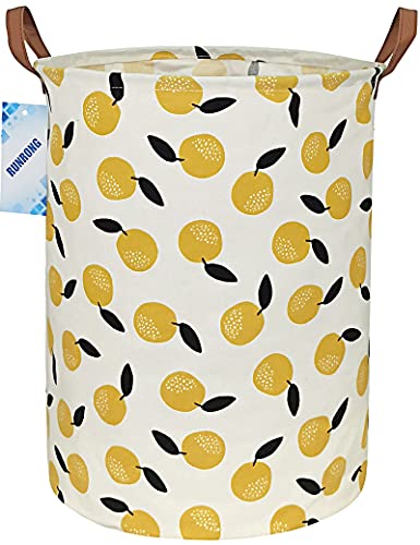 RUNRONG Large Size Round Storage Basket Foldable Waterproof Canvas Laundry Hamper with Handles Nursery Organizer for Bedroom /Living Room/Bathroom(RUN Round Orange)