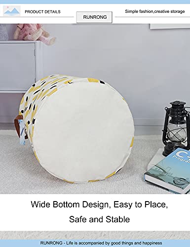 RUNRONG Large Size Round Storage Basket Foldable Waterproof Canvas Laundry Hamper with Handles Nursery Organizer for Bedroom /Living Room/Bathroom(RUN Round Orange)