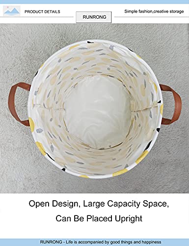 RUNRONG Large Size Round Storage Basket Foldable Waterproof Canvas Laundry Hamper with Handles Nursery Organizer for Bedroom /Living Room/Bathroom(RUN Round Orange)