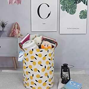 RUNRONG Large Size Round Storage Basket Foldable Waterproof Canvas Laundry Hamper with Handles Nursery Organizer for Bedroom /Living Room/Bathroom(RUN Round Orange)