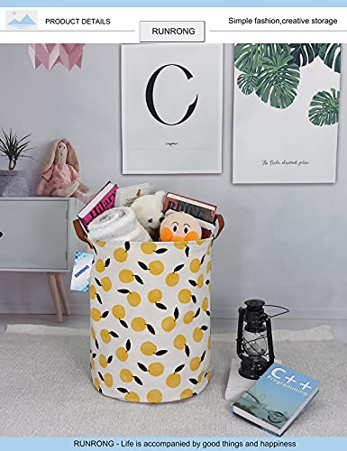 RUNRONG Large Size Round Storage Basket Foldable Waterproof Canvas Laundry Hamper with Handles Nursery Organizer for Bedroom /Living Room/Bathroom(RUN Round Orange)