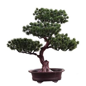 artificial bonsai pine tree, 11inch faux potted plant desk display fake tree pot ornaments, japanese cedar bonsai plant for home, office decoration