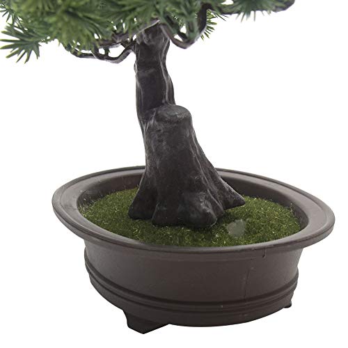 Artificial Bonsai Pine Tree, 11Inch Faux Potted Plant Desk Display Fake Tree Pot Ornaments, Japanese Cedar Bonsai Plant for Home, Office Decoration