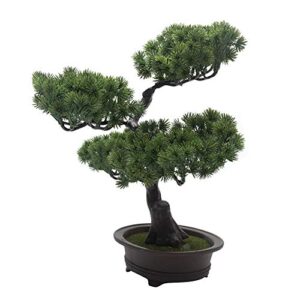 Artificial Bonsai Pine Tree, 11Inch Faux Potted Plant Desk Display Fake Tree Pot Ornaments, Japanese Cedar Bonsai Plant for Home, Office Decoration